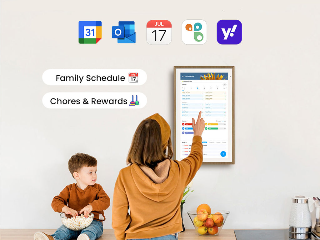 Wall mounted smart display for family schedule and chores